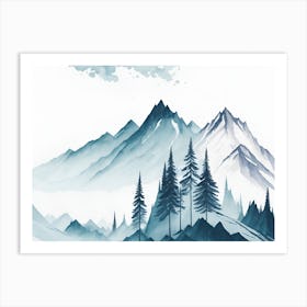 Mountain And Forest In Minimalist Watercolor Horizontal Composition 37 Art Print