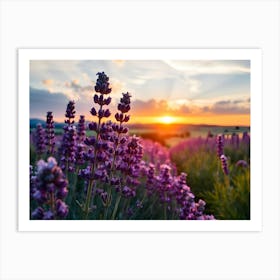 Sunset Over Lavender Field 1 Art Print