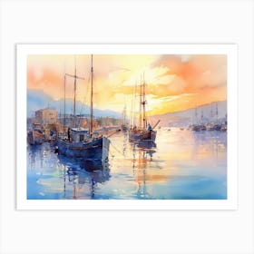 Watercolor Of A Harbor Art Print