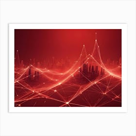 Abstract Image Of A Futuristic Cityscape Silhouetted Against A Red Background Art Print