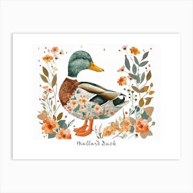 Little Floral Mallard Duck 1 Poster Art Print