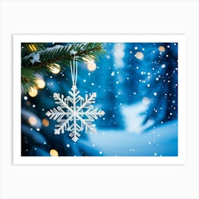 Closeup Of A Single Shiny Snowflake Resting On A Fir Tree Branch White And Blue Hues Dominating The 2 1 Art Print