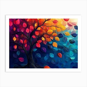 Elegant Colorful Tree With Vibrant Leaves Hanging Branches Illustration Background 3 Art Print