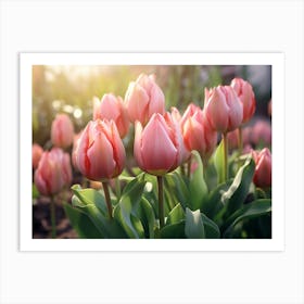 Pink Tulips In The Garden 3 Art Print