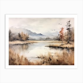 A Painting Of A Lake In Autumn 57 Art Print