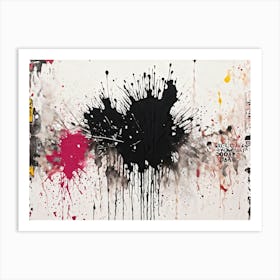 Abstract Painting Featuring Bold Splatters Of Black Ink Grunge Style Silhouettes Emerging Through D (1) Art Print