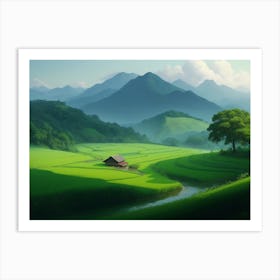 Rice Fields and Mountains: A Vision of Serenity and Grace Art Print