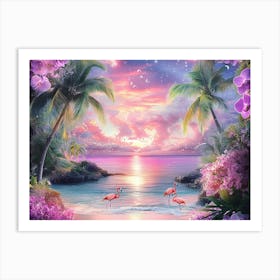 Beautiful Sea View From The Garden Of Orchids And Palm Trees Painting Art Print