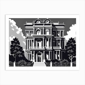 Victorian House, black and white monochromatic art Art Print