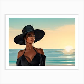 Illustration of an African American woman at the beach 55 Art Print