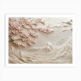 Beautiful Sakura Tree And Mountain 3d 3 Art Print