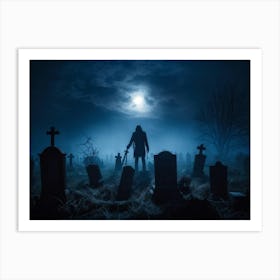 Death Fear Rising Full Fog Gravestone Dark Night Evil Background Holiday Horror Undead (32) Art Print