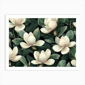 Magnolia Flowers, Floral Background, Tropical Seamless Pattern, Luxury Art Art Print