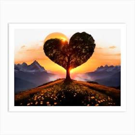 Heart Tree At Sunset Art Print