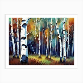 Birch Forest Woods Colorful Nature Trees Creativity Painting Artwork Art Print