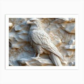 Eagle Perched 3d Carved in Marble, Stone on The Background Art Print