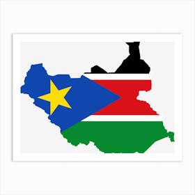 South Sudan Flag Map Geography Art Print