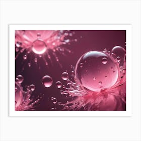 Pink Liquid Splashes, Creating Droplets And Bubbles That Encase Smaller Spheres, Against A Deep Pink Background Art Print