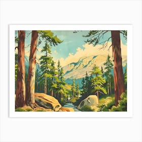 Retro Wooded Pines 4 Art Print