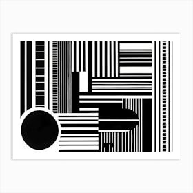 Retro Inspired Linocut Abstract Shapes Black And White Minimal, 1122 Art Print