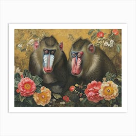 Floral Animal Illustration Mandrill 3 Art Print