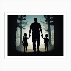 Silhouette Of A Father And His Children Father's Day Art Print