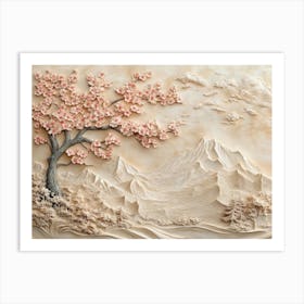 Beautiful Sakura Tree and Mountain 3d 6 Art Print