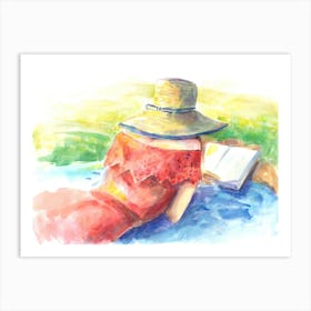 Girl with a book Watercolor Art Print