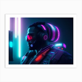 Neon Man With Headphones Art Print