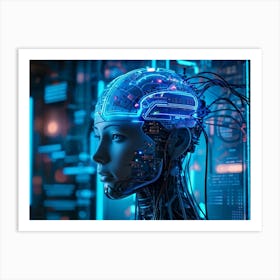 Abstract Conceptual Head Features Circuitry Integrating A Human Brain With Neural Lines And Electron (1) Art Print