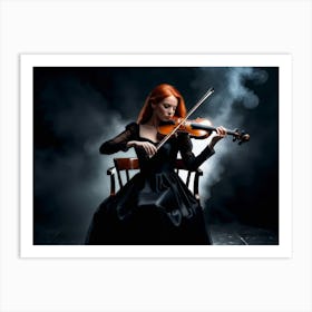 Woman in black playing on violin Art Print