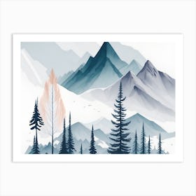 Mountain And Forest In Minimalist Watercolor Horizontal Composition 312 Art Print