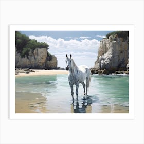 A Horse Oil Painting In Praia Da Marinha, Portugal, Landscape 4 Art Print
