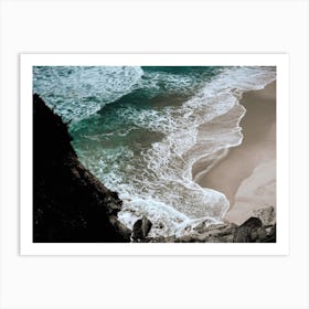 Cliff, Beach, Waves And The Ocean Colour Travel Portugal Landscape Art Print