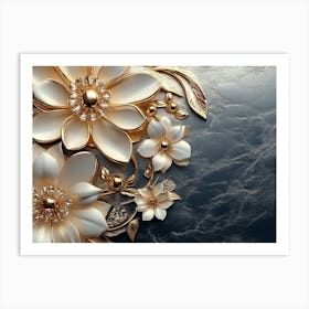 Golden Jewelry Flowers 2 Art Print