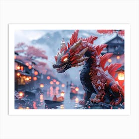 Red Dragon In The Water 1 Art Print
