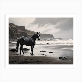 A Horse Oil Painting In Anakena Beach, Easter Island, Landscape 3 Art Print