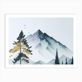 Mountain And Forest In Minimalist Watercolor Horizontal Composition 175 Art Print
