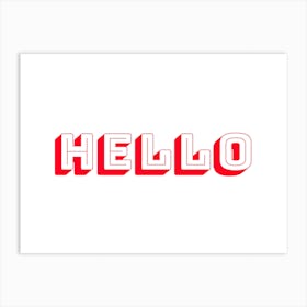 Hello Word Art Red on White Art Print