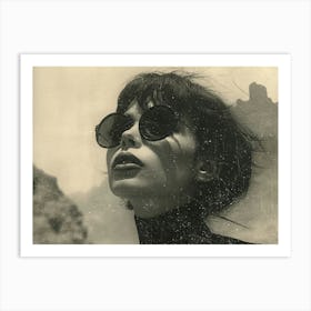 Typographic Illusions in Surreal Frames: Woman In Sunglasses 1 Art Print