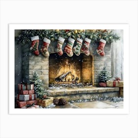 Christmas Fireplace 1 Art Print