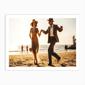 Dance At The Beach - Vintage Couple On The Beach Art Print