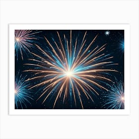 Abstract Image Of Colorful Fireworks Exploding Against A Dark Blue Night Sky, Representing Celebration, Joy, And Freedom Art Print