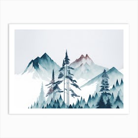 Mountain And Forest In Minimalist Watercolor Horizontal Composition 349 Art Print