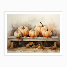 Pumpkins On A Bench Art Print