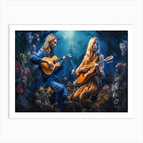 Bluegrass Duo - Two People Playing Guitars Art Print