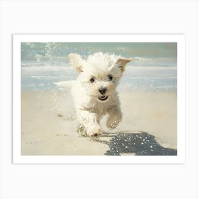 Puppy Running On The Beach 1 Art Print