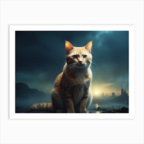 Cat At Night Art Print