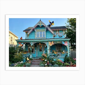 House Shaped Like A Whimsical Playful Cat Front Porch Resembling Feline Ears Windows As Curious E Art Print