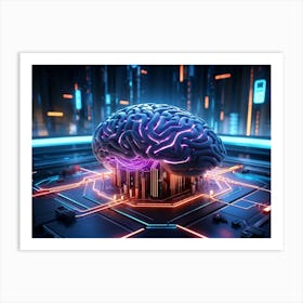 An Intricate Digital Brain Interface Intertwined With A Vast Ai Network Studying The Neural Connec (3) Art Print